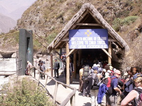Inca Trail Entrance and bridge. Hike to Machu Picchu