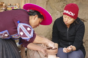 Ceramic Work with a tourist at Raqchi, Cusco Puno tours
