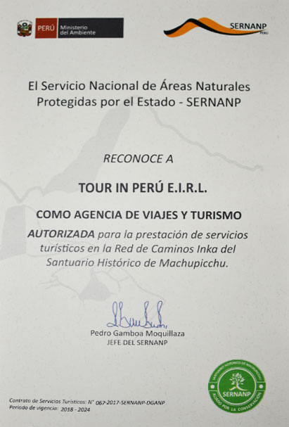 Certificación Oficial de SERNANP para TOURinPERU